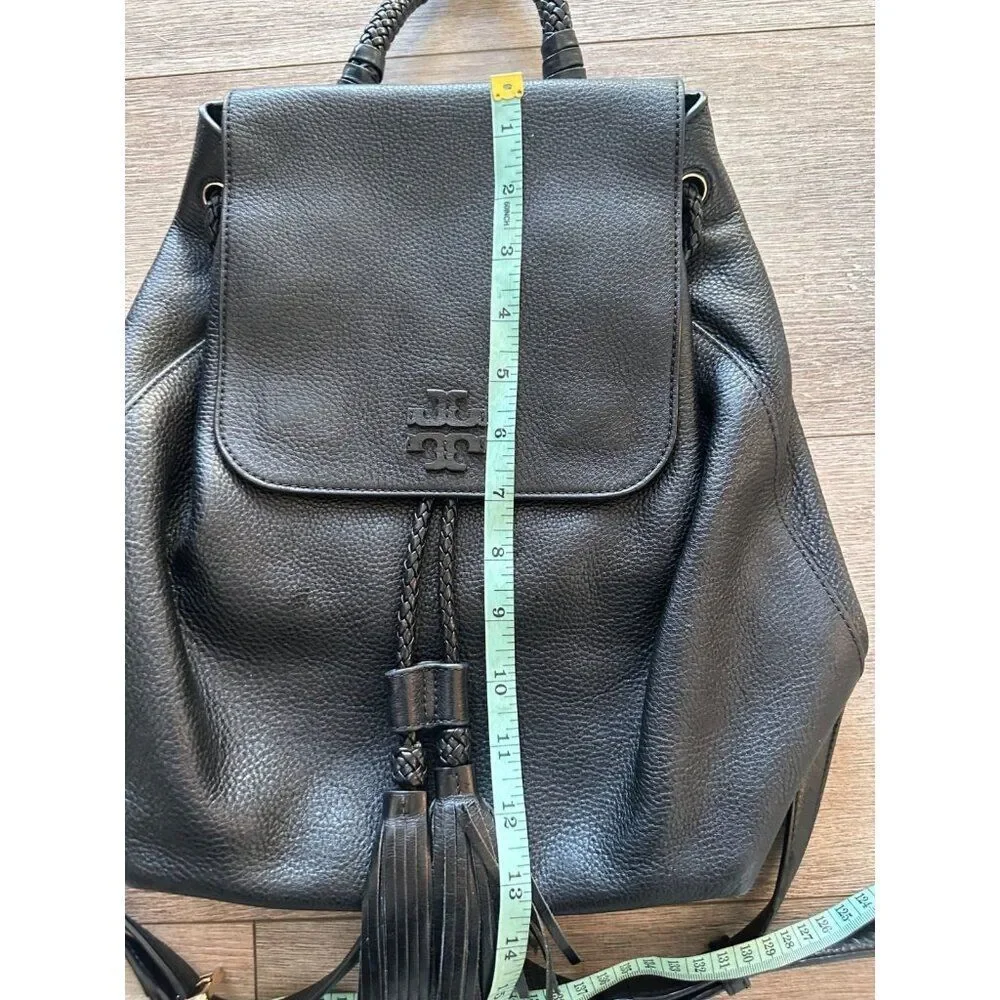 Tory Burch Pebbled Leather Backpack - Black Tasseled Designer Luxury